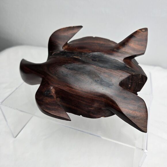 Turtle Figure Wood Hand Carved Beautiful Details Dark Brown Solid 8" x 5.75" - Picture 11 of 12